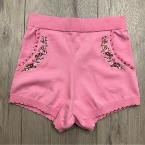 Dollskill Sugar Thrillz Pink Knit Floral High Waist Shorts